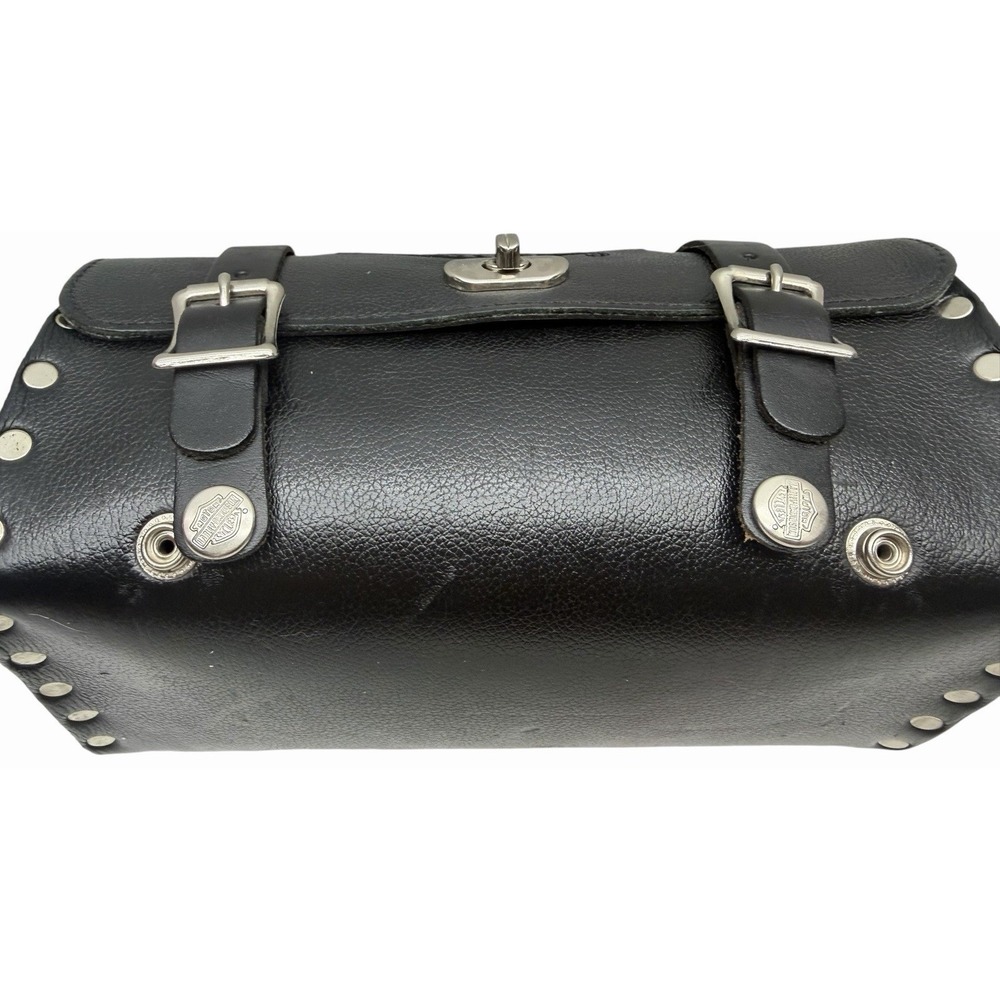 Harley-Davidson Black Leather Barrel Bag Purse Handbag w/ Shoulder Strap - Picture 7 of 16
